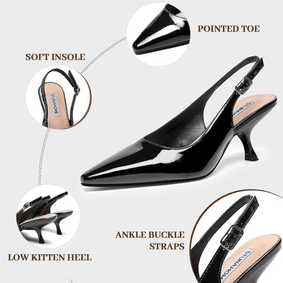 Women Closed Pointed Toe Kitten Pumps Fashion Low Heel Wedding - Picture 4 of 7